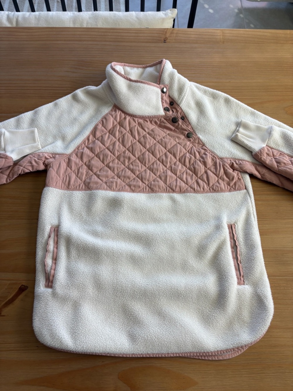 Abercrombie & Fitch Cream Fleece Jacket with Blush Trim